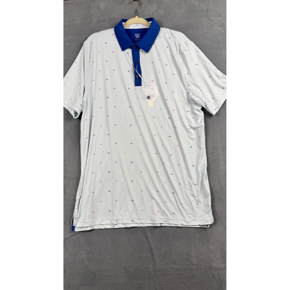 Graham Luxe Spike Golf Polo Shirt Mens Large Gray Blue Dragonfly Print GL13425